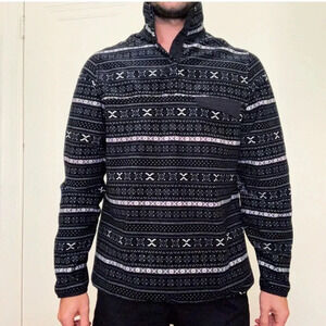 Jachs Cabin Snap Button Patterned Black & White Pullover Sweater size Medium